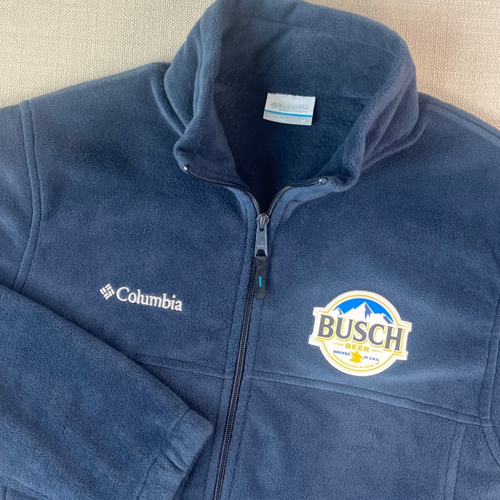 Columbia Fleece Jacket Mens Medium Blue Busch Beer Full Zip Steely VM6113
